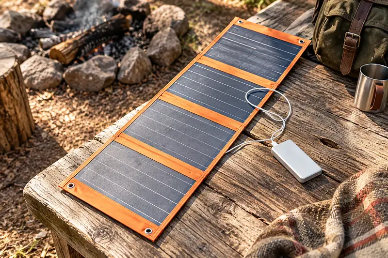 Foldable Solar Panel Charger — Power Bank At Camp