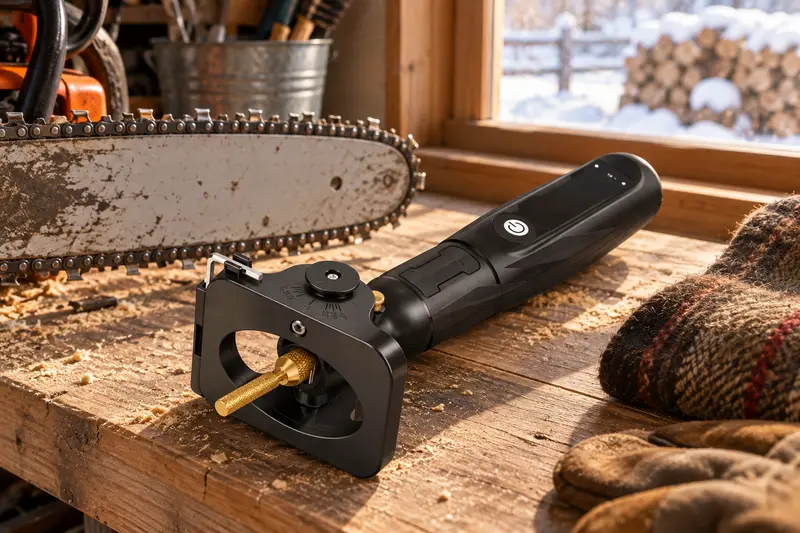 Rechargeable Chainsaw Sharpener — Before Cold-Weather Cutting