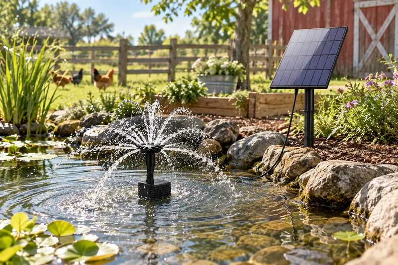 Solar Fountain Pump — Daytime Water Feature