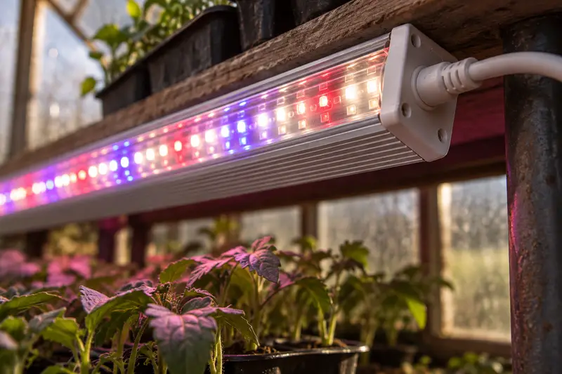 LED Grow Light Bar — Dim Greenhouse Corner
