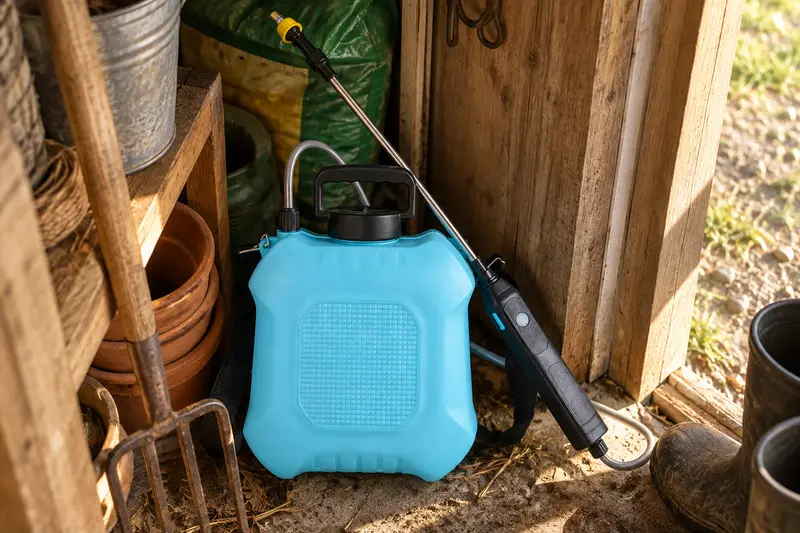 Battery-Powered Garden Sprayer — Cramped Preparation Area