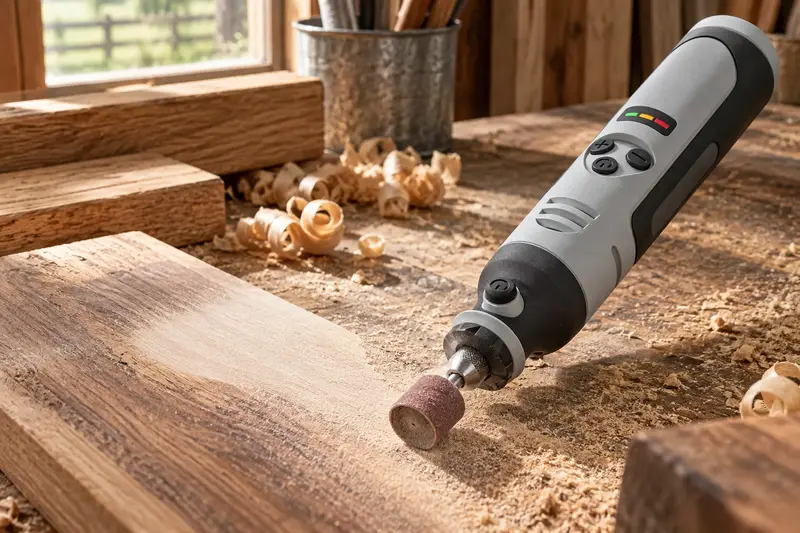 Cordless Chainsaw Sharpener — Woodworking Cleanup Stage