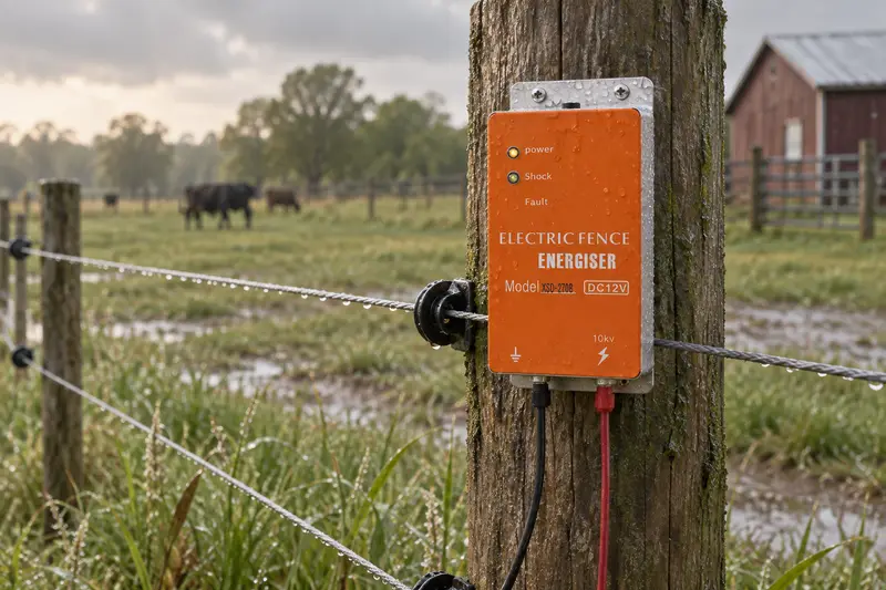 12V Electric Fence Energizer — Rain-Exposed Fence Routes