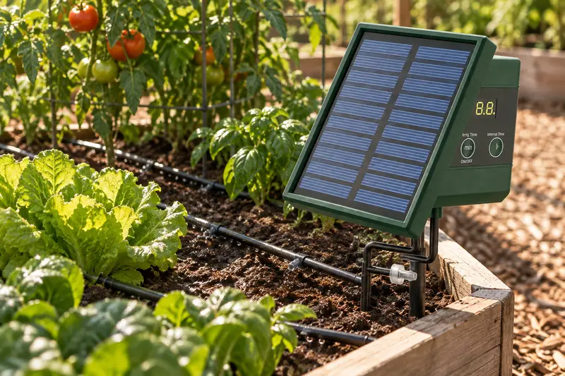 Solar-Powered Drip Irrigation Kit — Outdoor Vegetable Beds