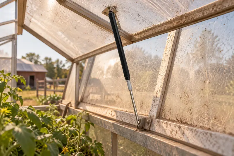 Greenhouse Vent Opener Cylinder — Dusty Opener Inspection