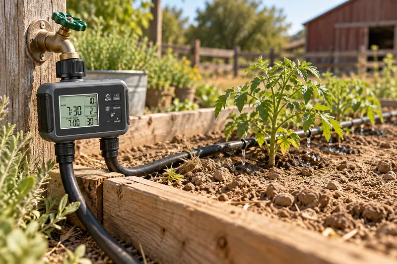 Dual-Outlet Water Timer — Dusty Growing Beds