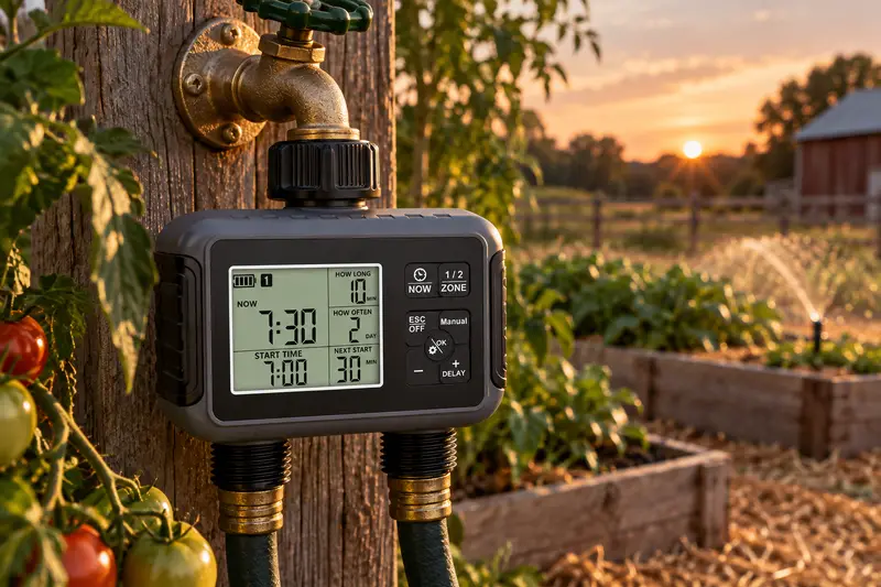 Dual-Outlet Water Timer — Evening Watering Routine