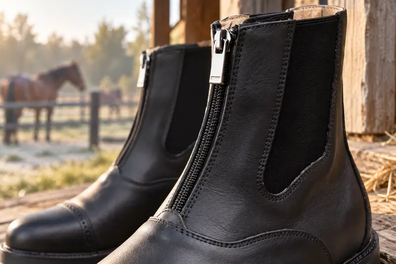 Front-Zip Paddock Boots — Cool Morning Checks