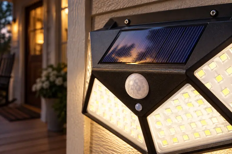 Solar Wall Light — Porch After Sunset