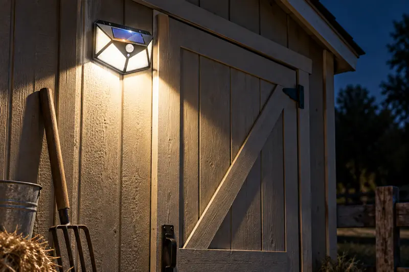 Solar Wall Light — Shed Door At Night