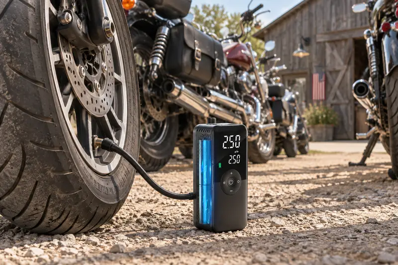 Rechargeable Tire Inflator — Crowded Motorcycle Parking