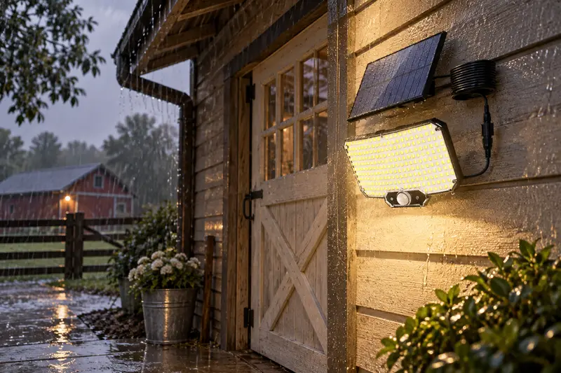 Solar Floodlight — Rainy Entrance