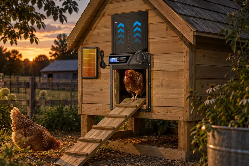 Solar-Powered Automatic Coop Door — Before-Dark Coop Checks