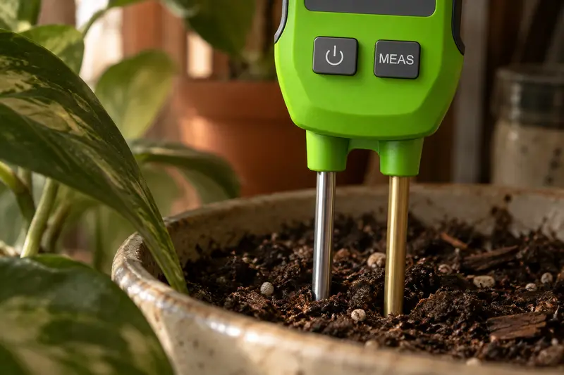 Digital Soil Tester — Shaded Houseplant Shelf