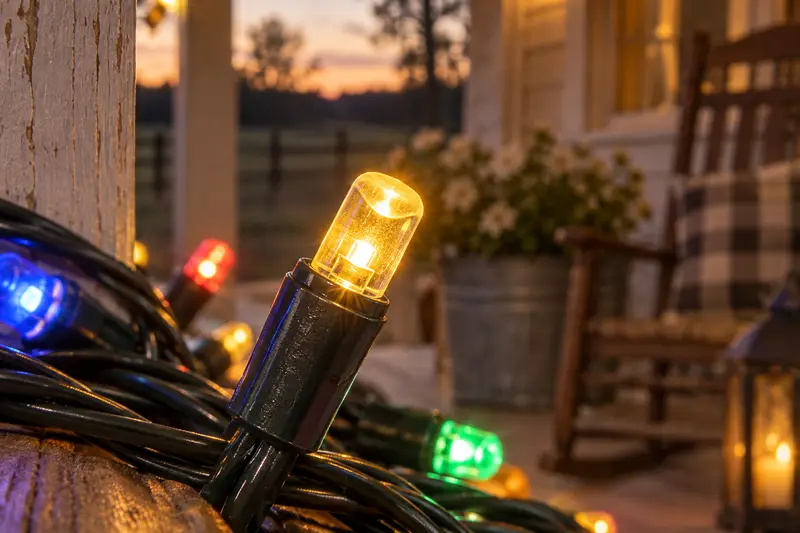 Solar String Lights — Dry Porch At Dusk