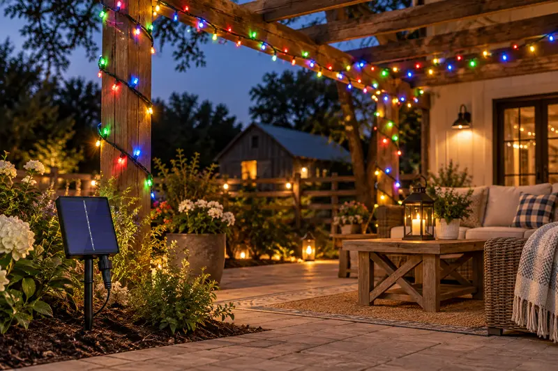 Solar String Lights — Low-Light Patio Gathering