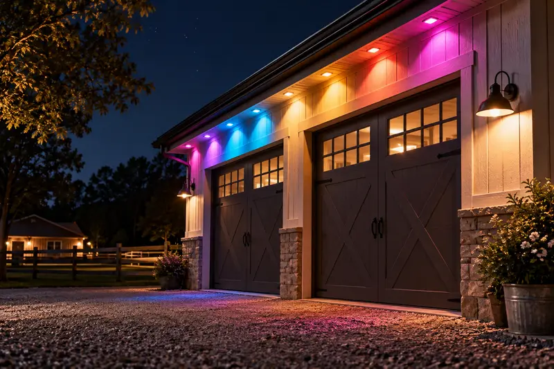 Smart Outdoor Eave Lights — Garage Eaves At Night