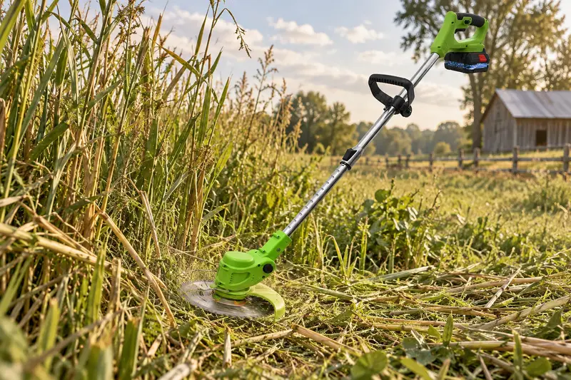 Cordless Grass Trimmer — Overgrown Field Patches